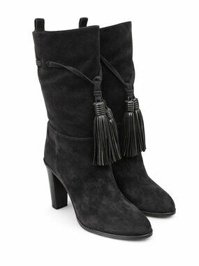 LANVIN | Black Suede Tassel Mid-Calf Boots EU 37.5 / US 7.5
